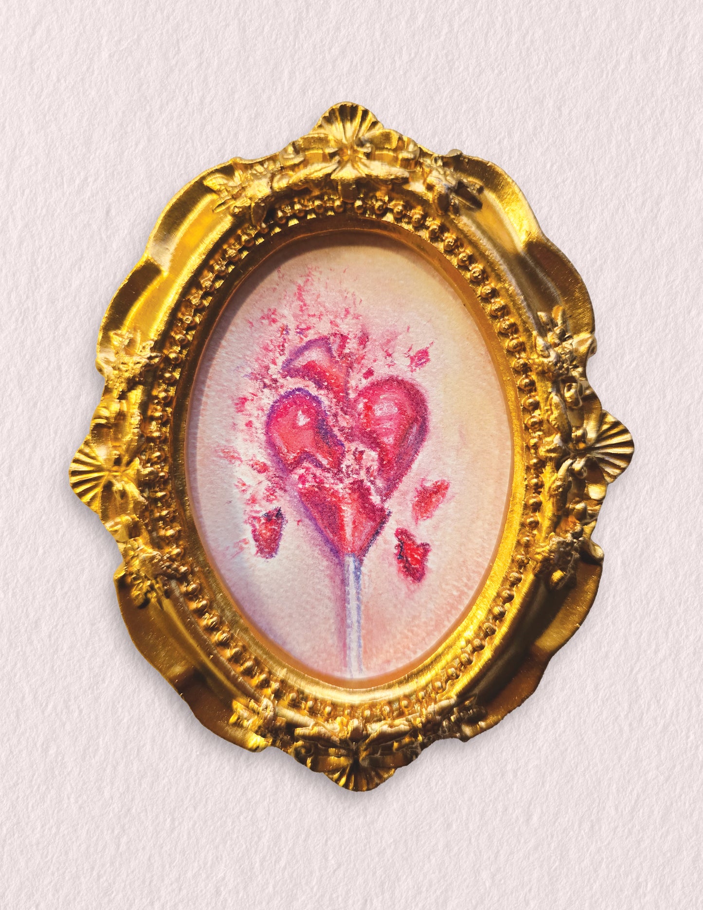 Palm Size Framed Love Hurts Pastel Drawing