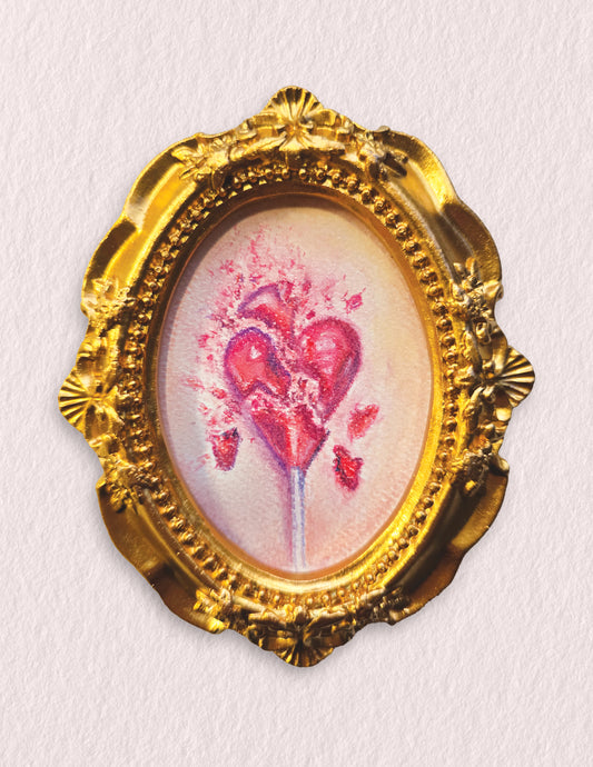 Palm Size Framed Love Hurts Pastel Drawing